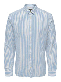 Caiden Stripe Linskjorte - Cashmere Blue