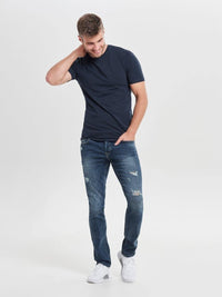 Basic Stretch T-Skjorte Rund hals - Dark Navy Only & Sons