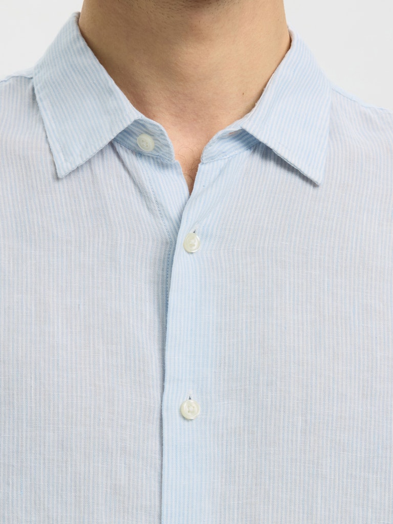Kylian Stripe Regular Linskjorte - Bright White Stripes/Cashmere Blue