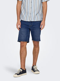 Weft Regular Pim Shorts - Medium Blue Denim