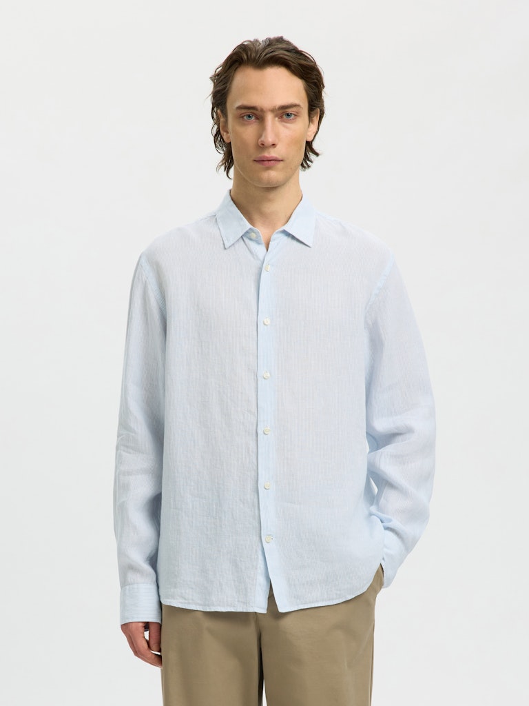 Kylian Stripe Regular Linskjorte - Bright White Stripes/Cashmere Blue