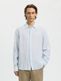 Kylian Stripe Regular Linskjorte - Bright White Stripes/Cashmere Blue