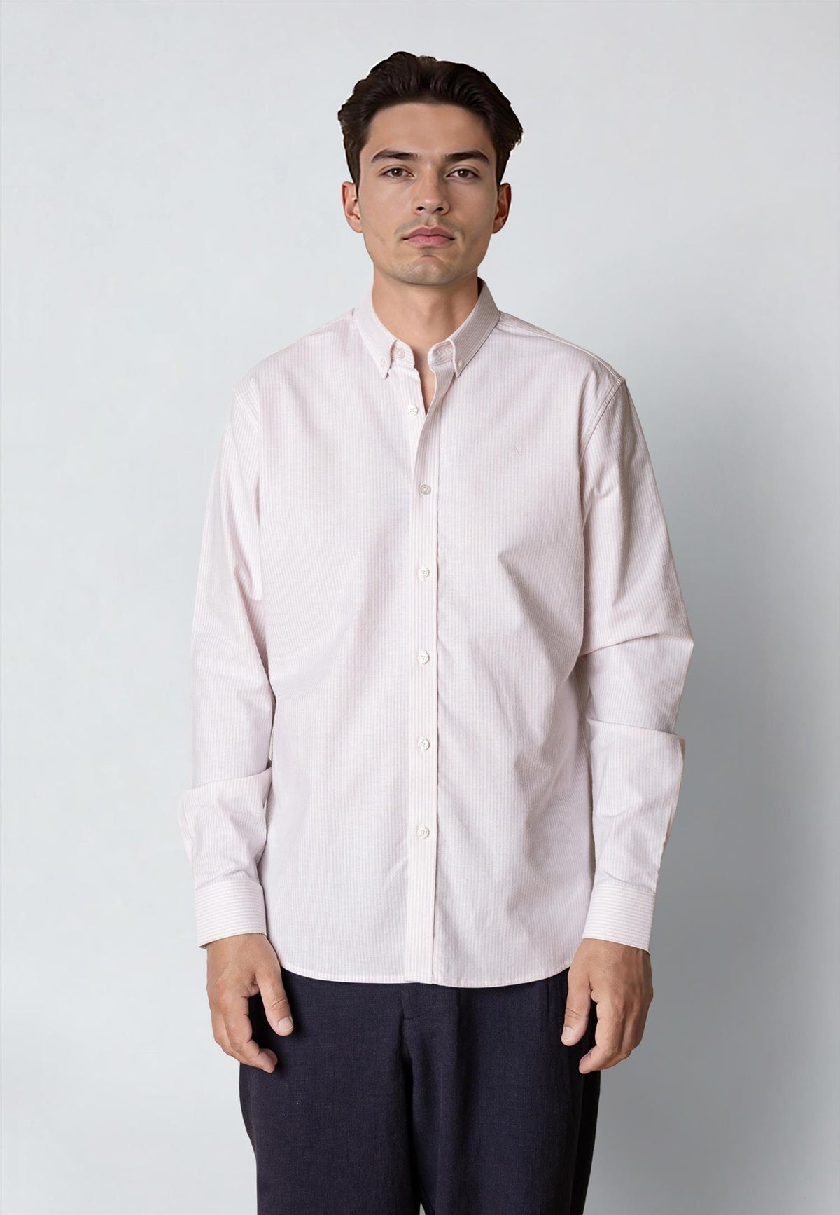 Oxford Stretch Skjorte Stripe - Violet Ice Stripe