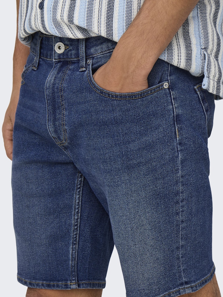 Weft Regular Pim Shorts - Medium Blue Denim