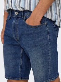 Weft Regular Pim Shorts - Medium Blue Denim