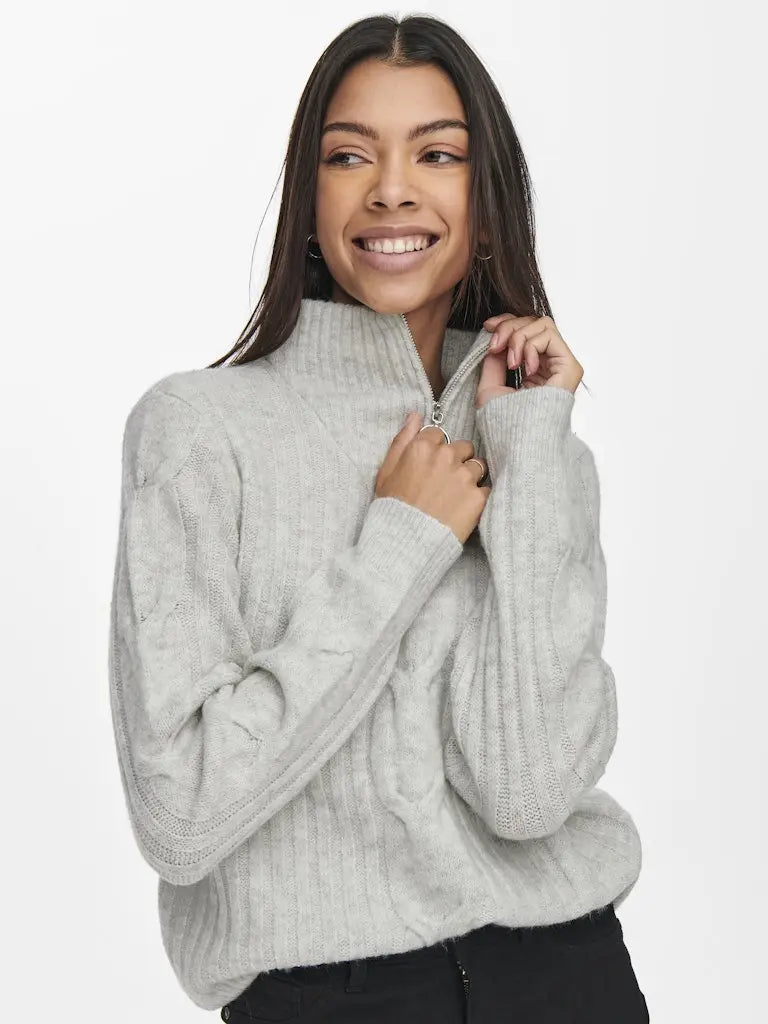 Andrea Half Zip Genser - Super Light Grey Melange JDY