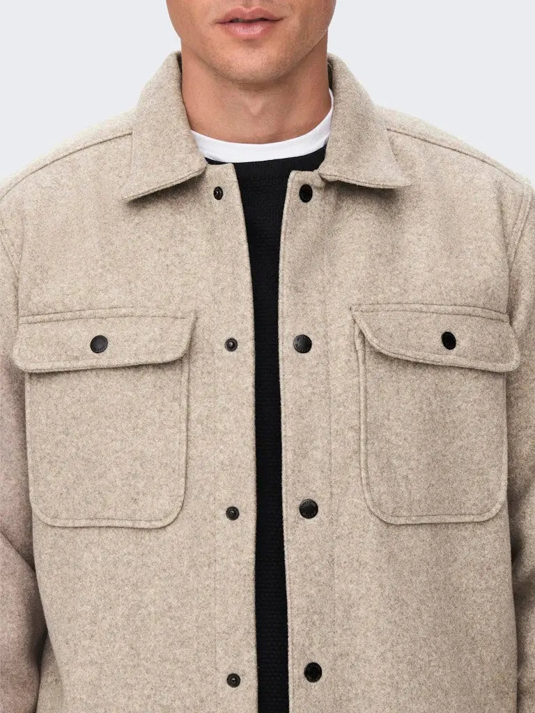 Ash Overshirt Woolen Look - Chinchilla Only & Sons