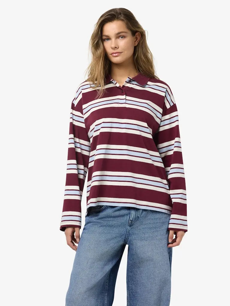 Aura Polo LS - Windsor Wine Stripes Noisy May