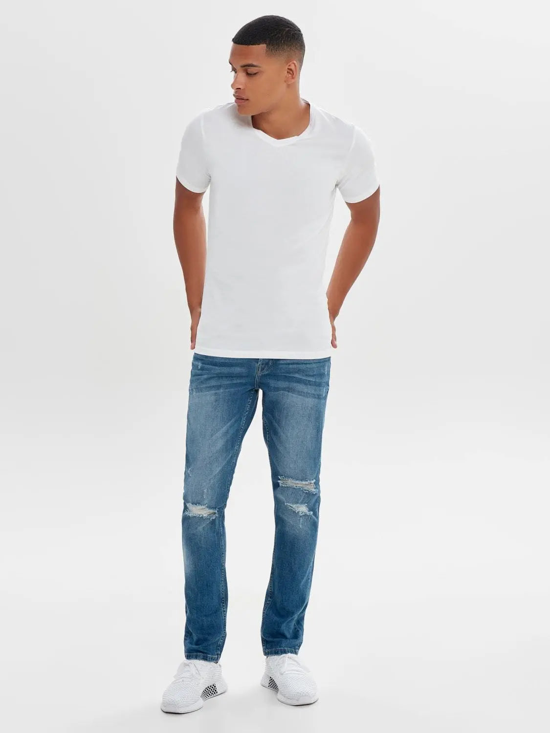 Basic Stretch T-Skjorte V hals - White Only & Sons