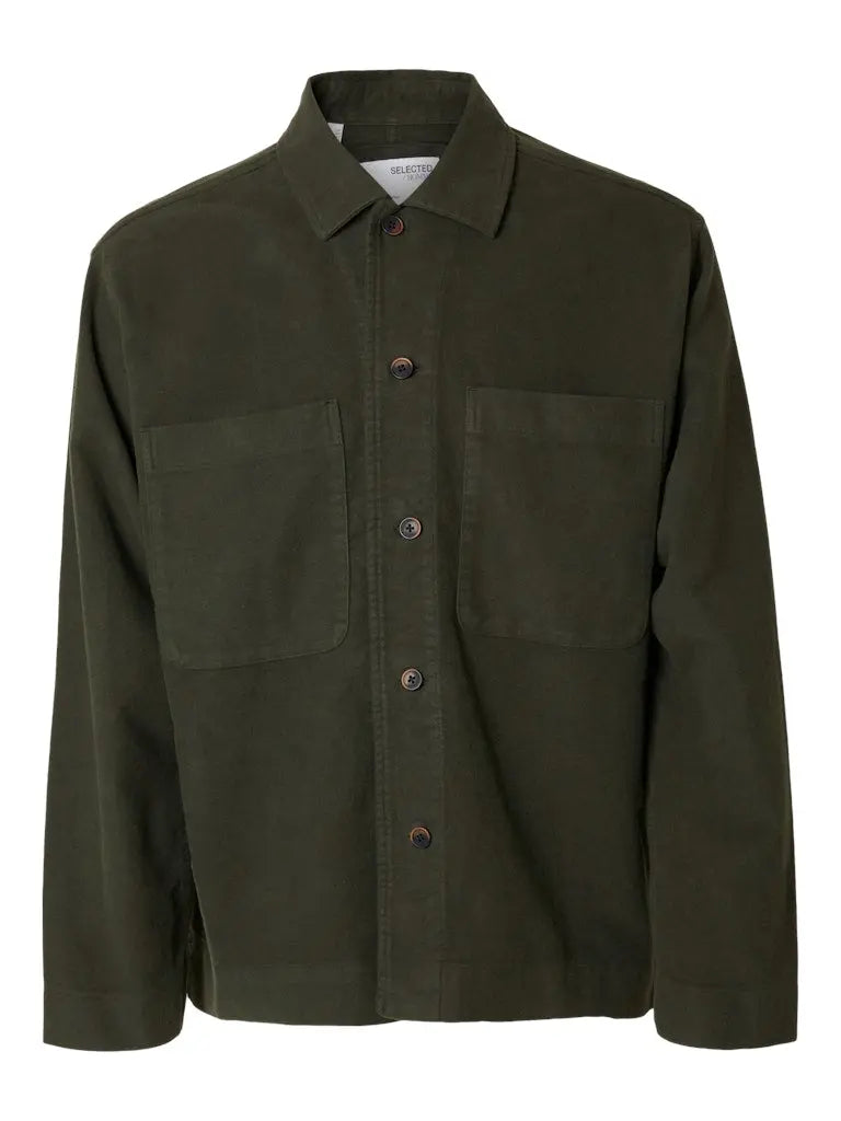 Bent Moleskin Overshirt - Forest Night Selected Homme