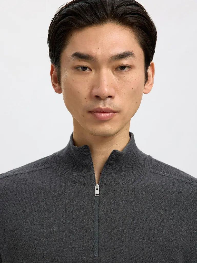 Berg Genser Half Zip - Antracit Melange Selected Homme