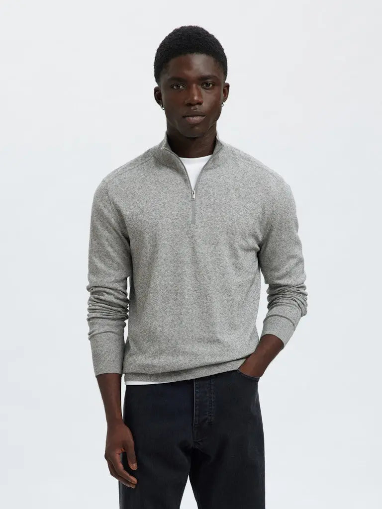 Berg Genser Half Zip - Medium Grey Melange Selected Homme