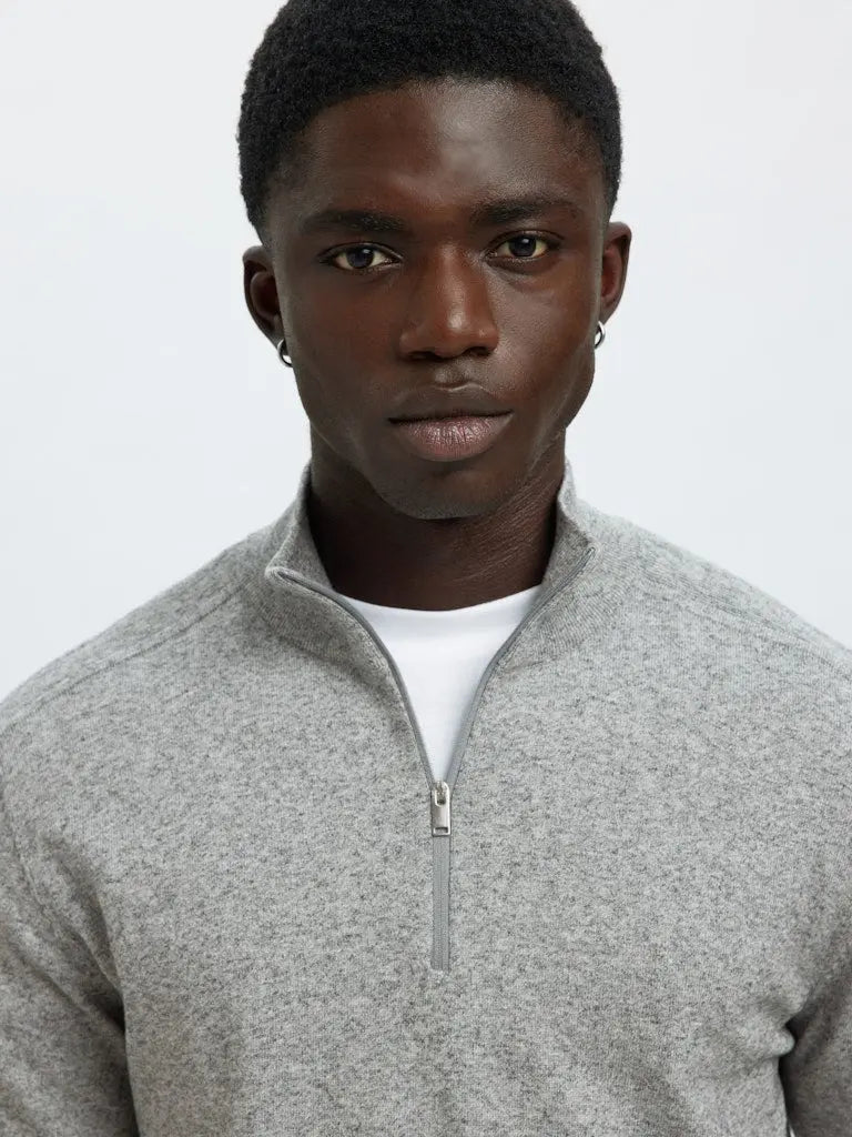 Berg Genser Half Zip - Medium Grey Melange Selected Homme