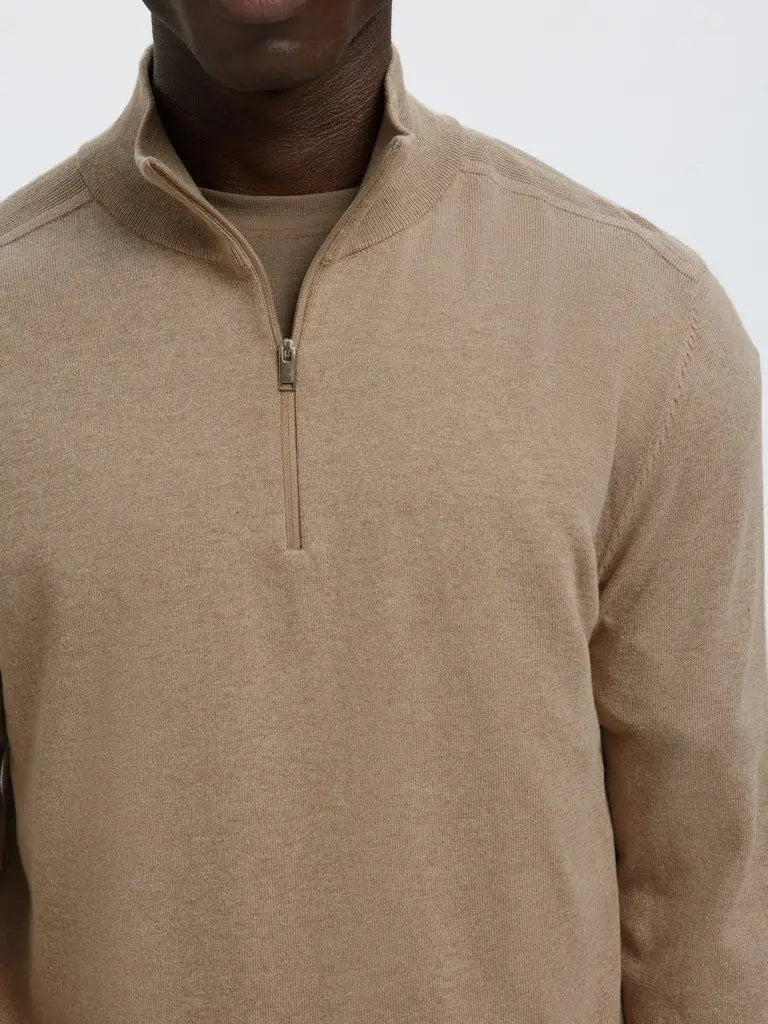 Berg Genser Half Zip - Savannah Tan Melange Selected Homme