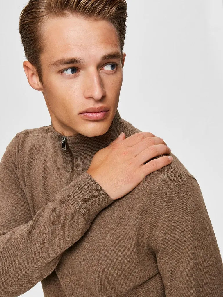 Berg Genser Half Zip - Teak Selected Homme