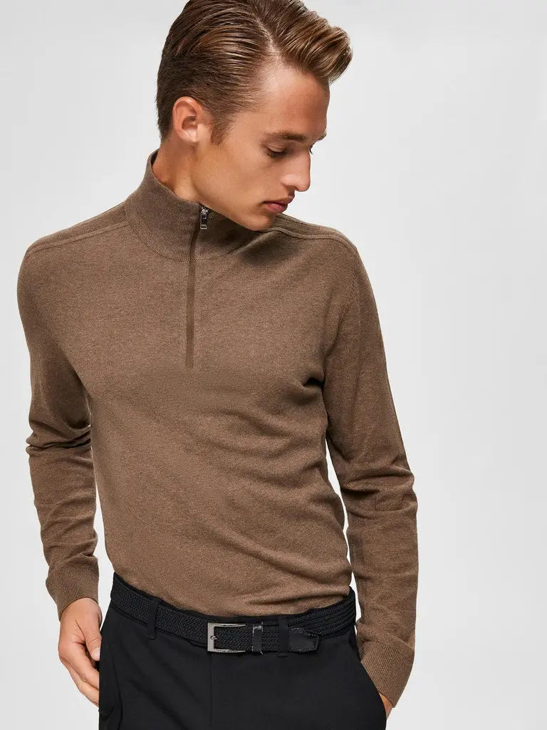 Berg Genser Half Zip - Teak Selected Homme