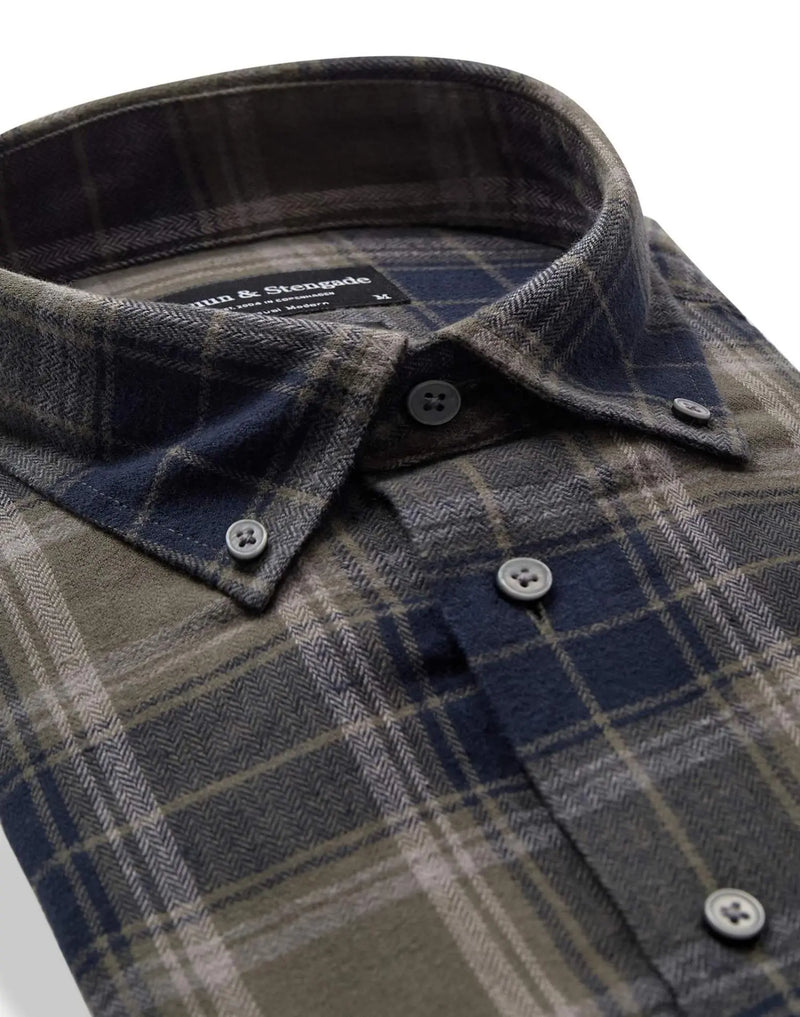 Bolkiah Flanellskjorte - Navy/Green Rutet Bruun & Stengade