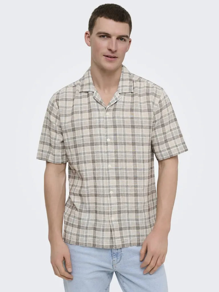 Caiden Life Linskjorte SS - Coffee Bean Checks Only & Sons