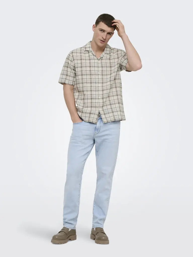 Caiden Life Linskjorte SS - Coffee Bean Checks Only & Sons