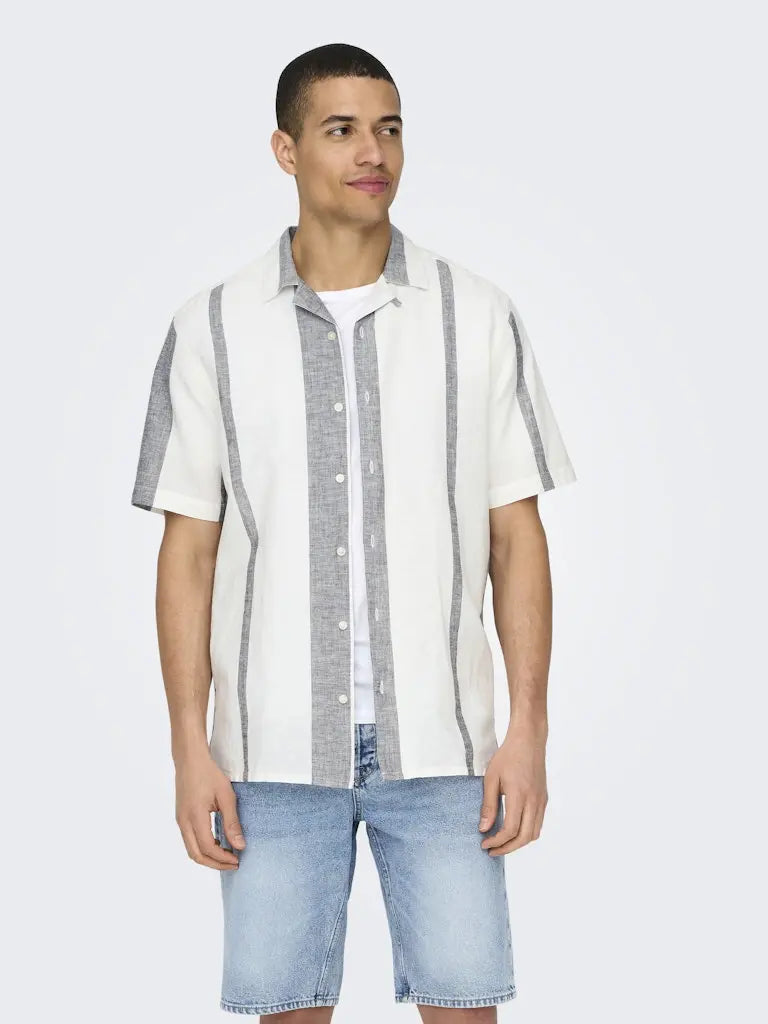 Caiden Resort Linskjorte Stripe SS - Cloud Dancer Only & Sons