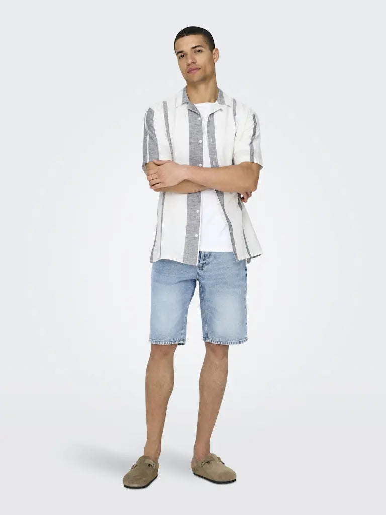 Caiden Resort Linskjorte Stripe SS - Cloud Dancer Only & Sons