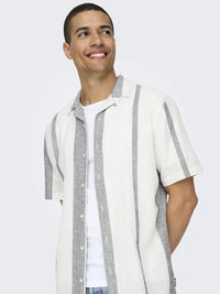 Caiden Resort Linskjorte Stripe SS - Cloud Dancer Only & Sons