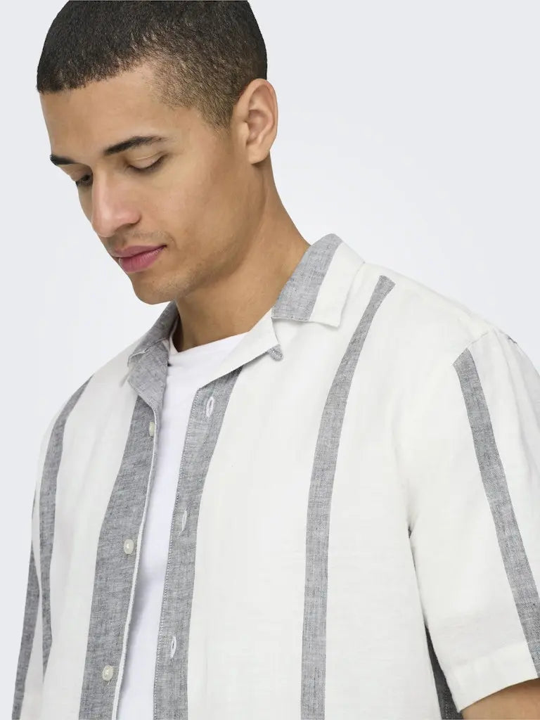 Caiden Resort Linskjorte Stripe SS - Cloud Dancer Only & Sons