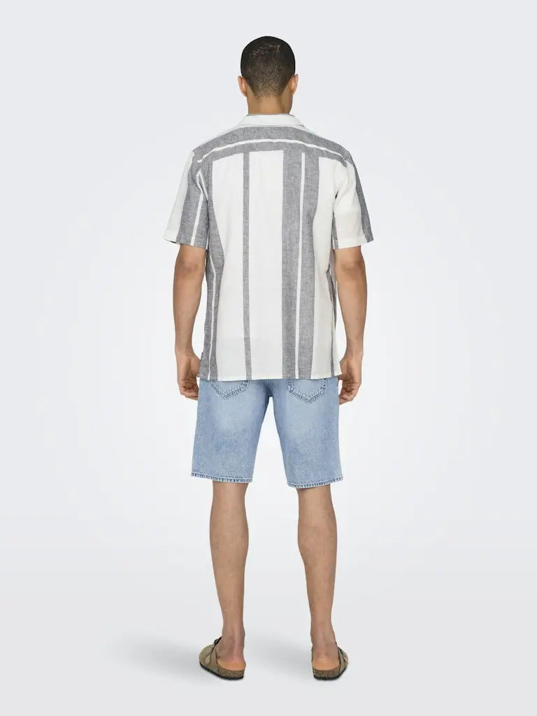 Caiden Resort Linskjorte Stripe SS - Cloud Dancer Only & Sons