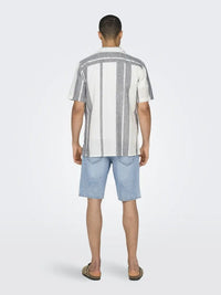 Caiden Resort Linskjorte Stripe SS - Cloud Dancer Only & Sons