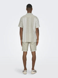 Caiden Resort Linskjorte Stripe SS - Vintage Khaki Only & Sons