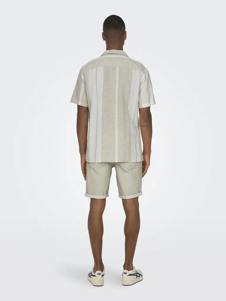 Caiden Resort Linskjorte Stripe SS - Vintage Khaki Only & Sons