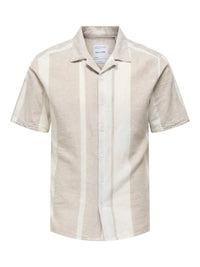 Caiden Resort Linskjorte Stripe SS - Vintage Khaki Only & Sons
