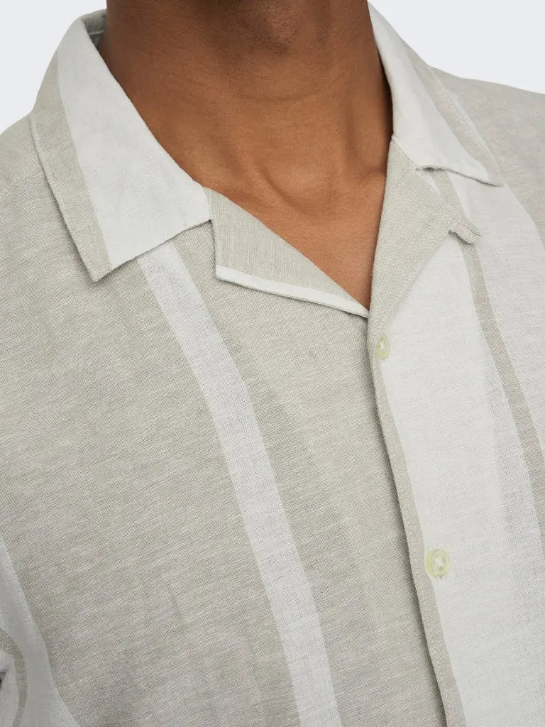 Caiden Resort Linskjorte Stripe SS - Vintage Khaki Only & Sons