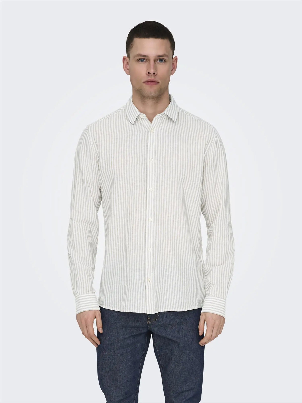 Caiden Stripe Linskjorte - Chinchilla Stripe Only & Sons
