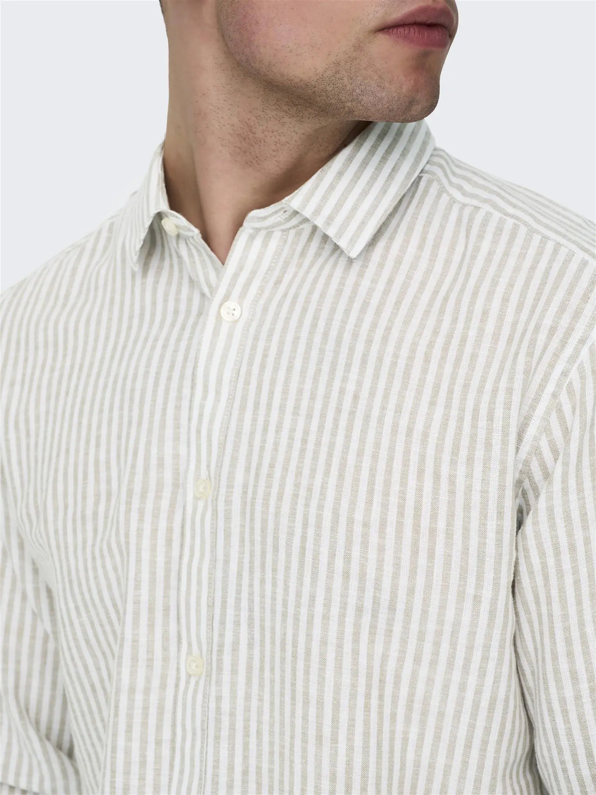 Caiden Stripe Linskjorte - Chinchilla Stripe Only & Sons
