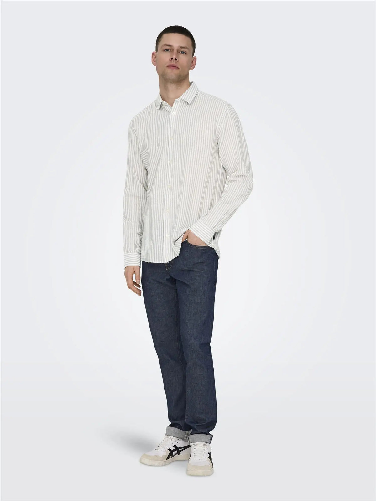 Caiden Stripe Linskjorte - Chinchilla Stripe Only & Sons