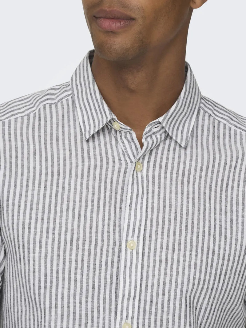 Caiden Stripe Linskjorte - Dark Navy Stripe Only & Sons