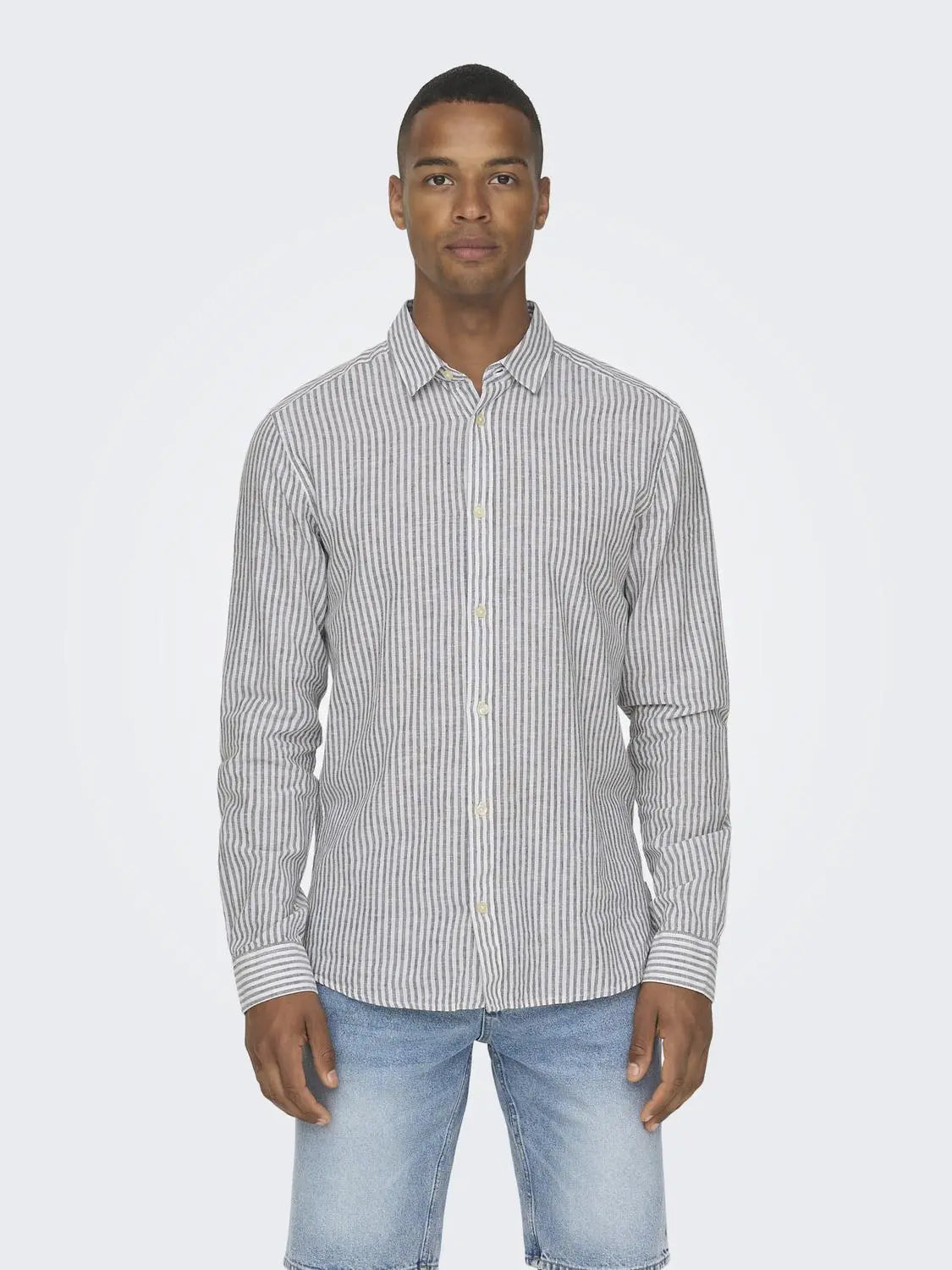 Caiden Stripe Linskjorte - Dark Navy Stripe Only & Sons