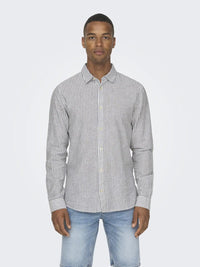 Caiden Stripe Linskjorte - Dark Navy Stripe Only & Sons