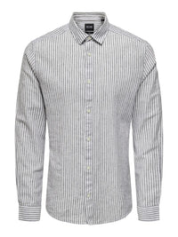 Caiden Stripe Linskjorte - Dark Navy Stripe Only & Sons