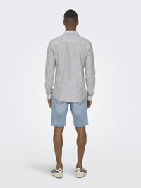 Caiden Stripe Linskjorte - Dark Navy Stripe Only & Sons