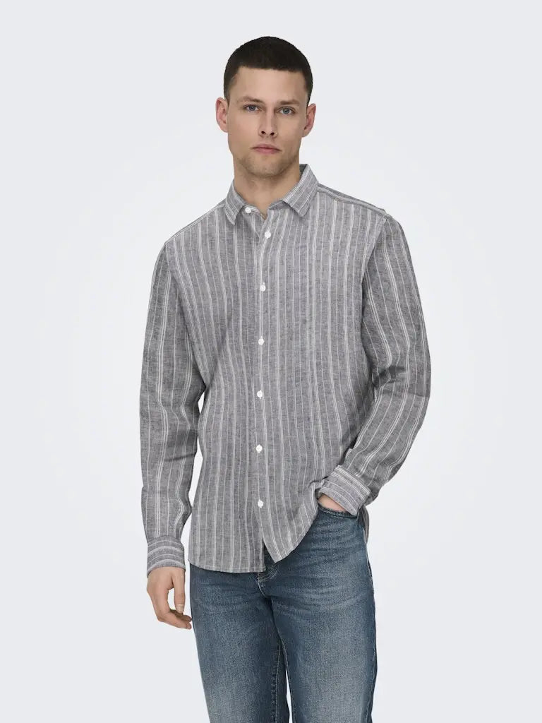Caiden Stripe Linskjorte - Dark Sapphire Stripe Only & Sons
