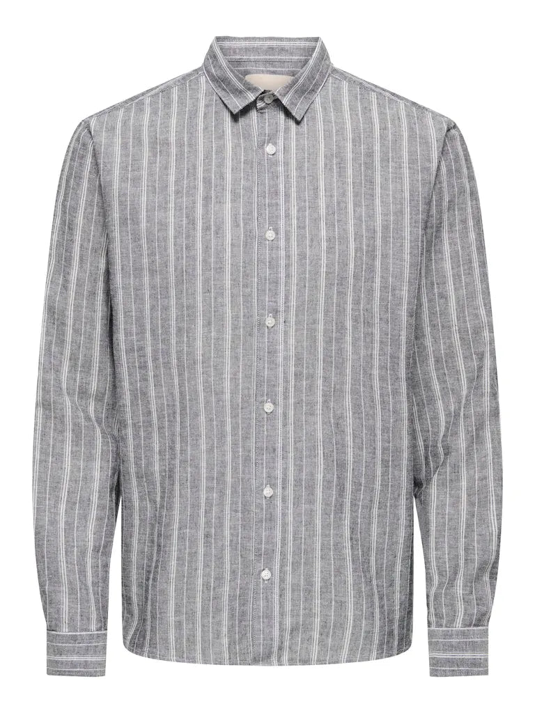 Caiden Stripe Linskjorte - Dark Sapphire Stripe Only & Sons