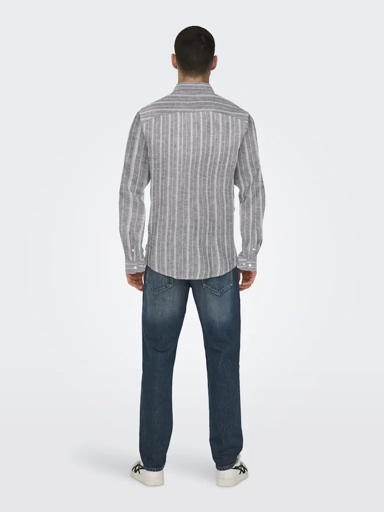 Caiden Stripe Linskjorte - Dark Sapphire Stripe Only & Sons