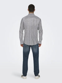 Caiden Stripe Linskjorte - Dark Sapphire Stripe Only & Sons