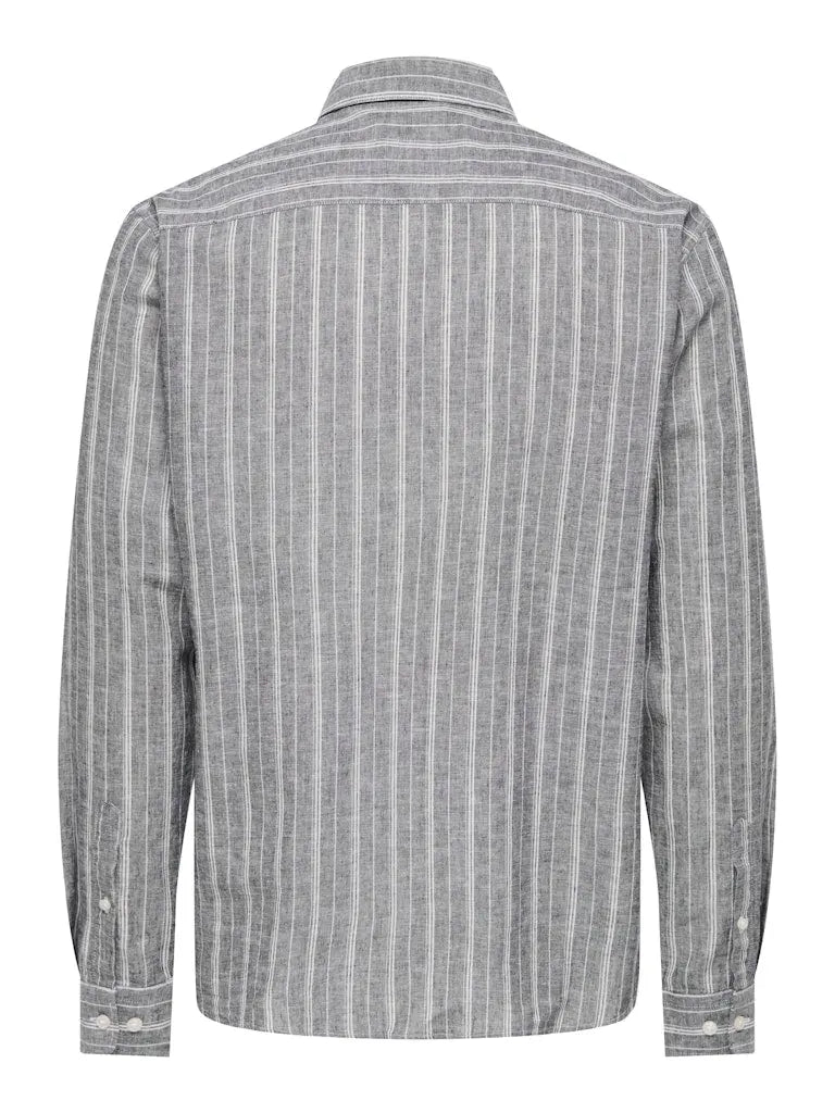 Caiden Stripe Linskjorte - Dark Sapphire Stripe Only & Sons