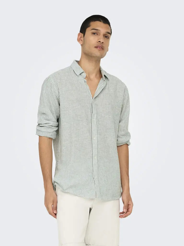 Caiden Stripe Linskjorte - Sea Spray Only & Sons