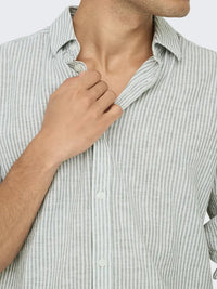 Caiden Stripe Linskjorte - Sea Spray Only & Sons