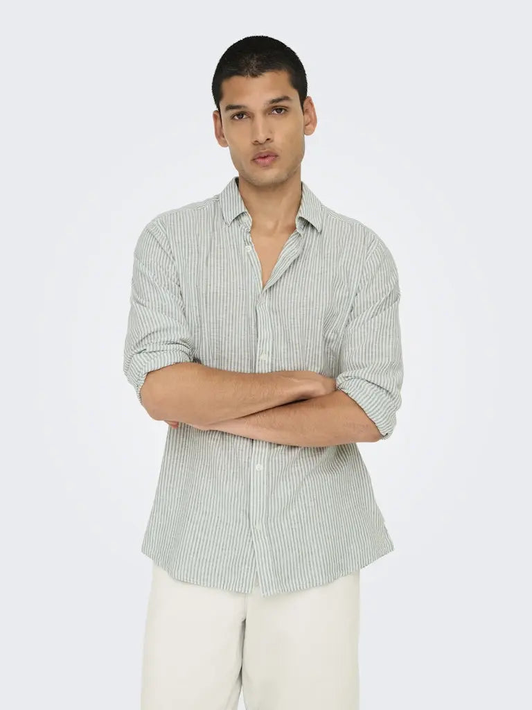 Caiden Stripe Linskjorte - Sea Spray Only & Sons
