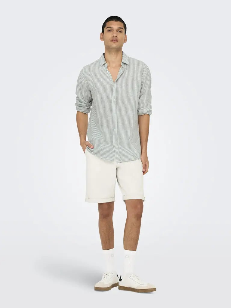Caiden Stripe Linskjorte - Sea Spray Only & Sons